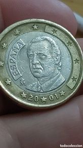 Coins with Errors: 1 Euro España 2001 error exceso de metal